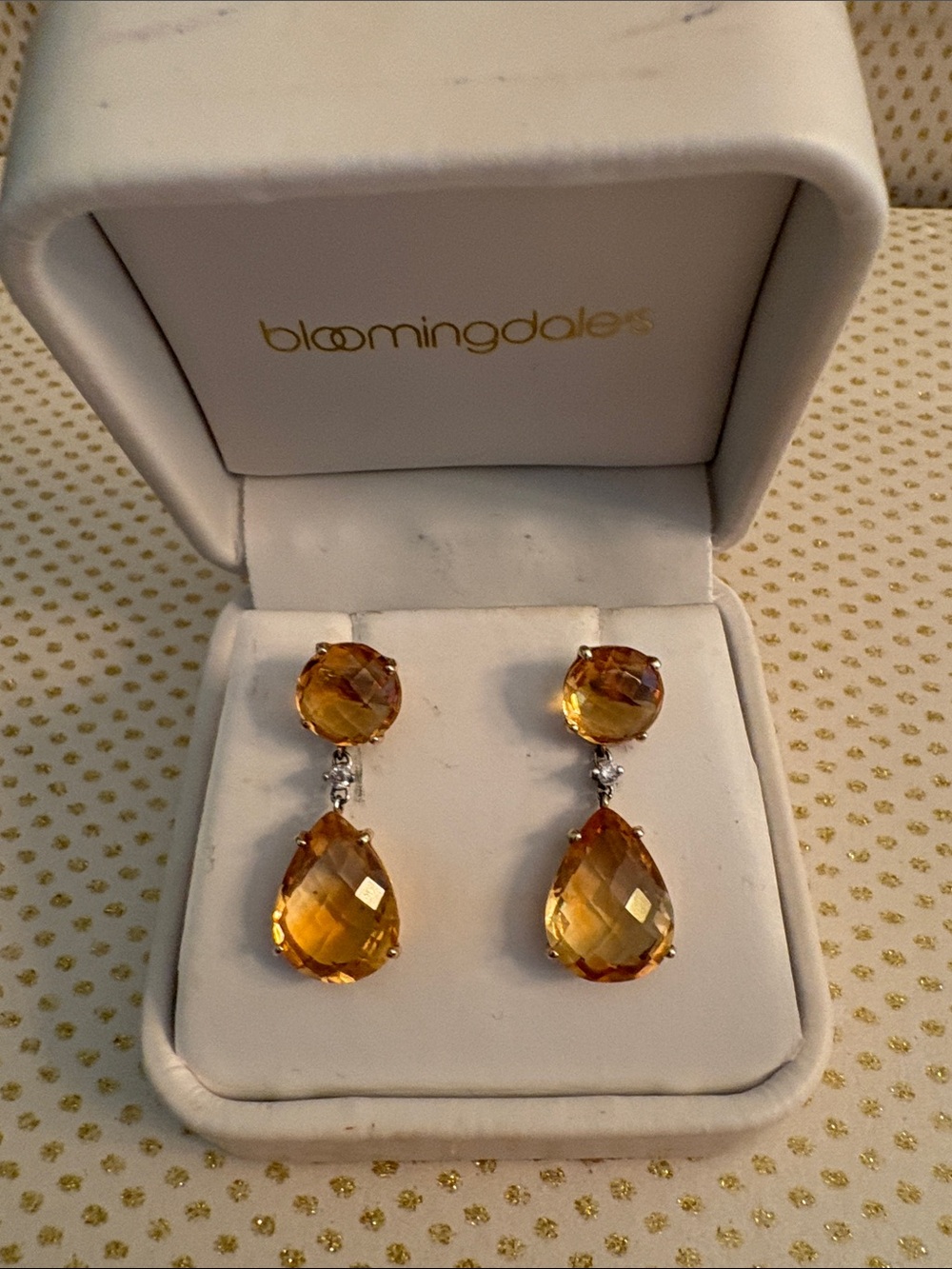 Citrine & Diamond 14K Drop Earrings (NWOT)